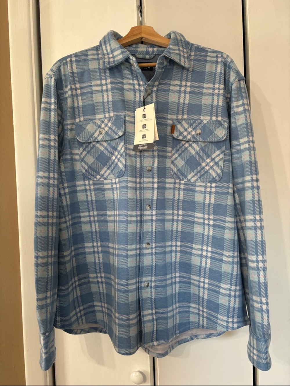 NWT chaps Light Blue & White Plaid Button-Up flannel shirt Shacket